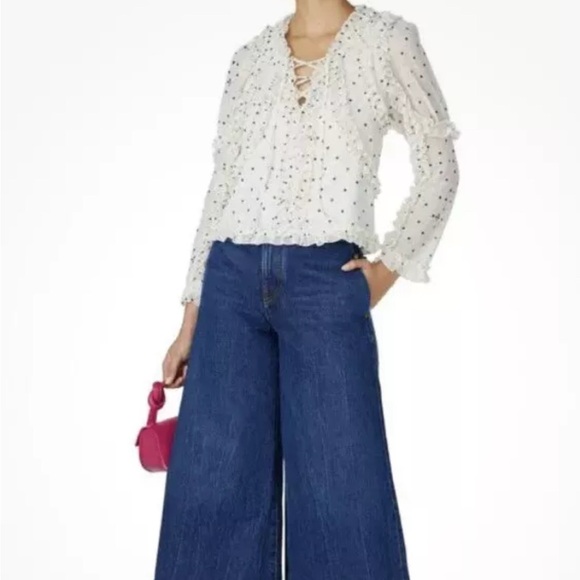 NWOT Koché Paris White Polka Dot Ruffle Small Blouse - Picture 4 of 11